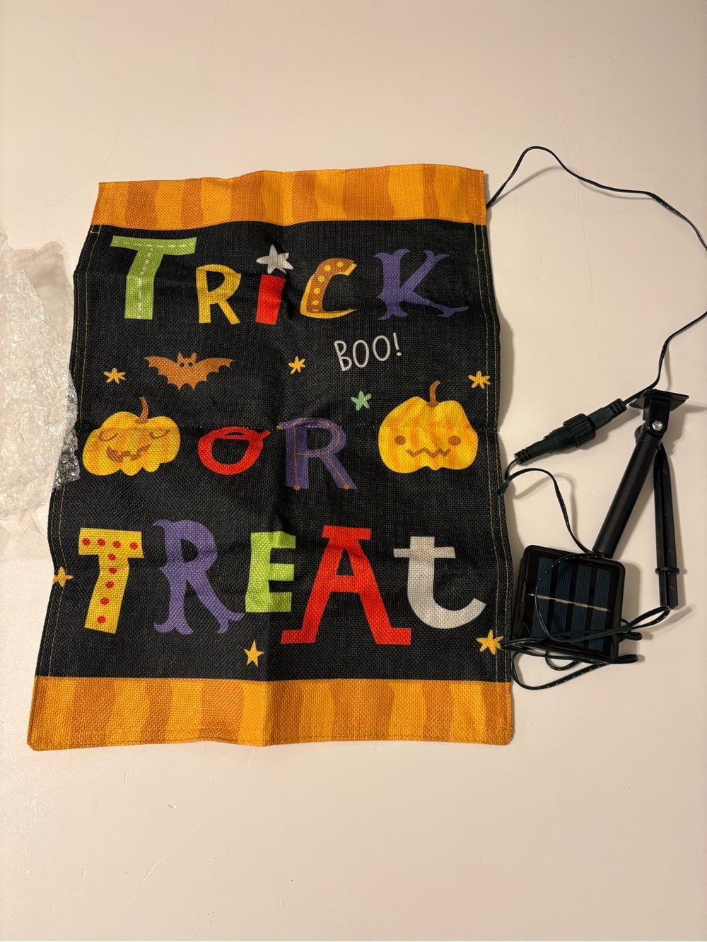 Halloween 'Trick or Treat' light up Flag - Black and Orange solar